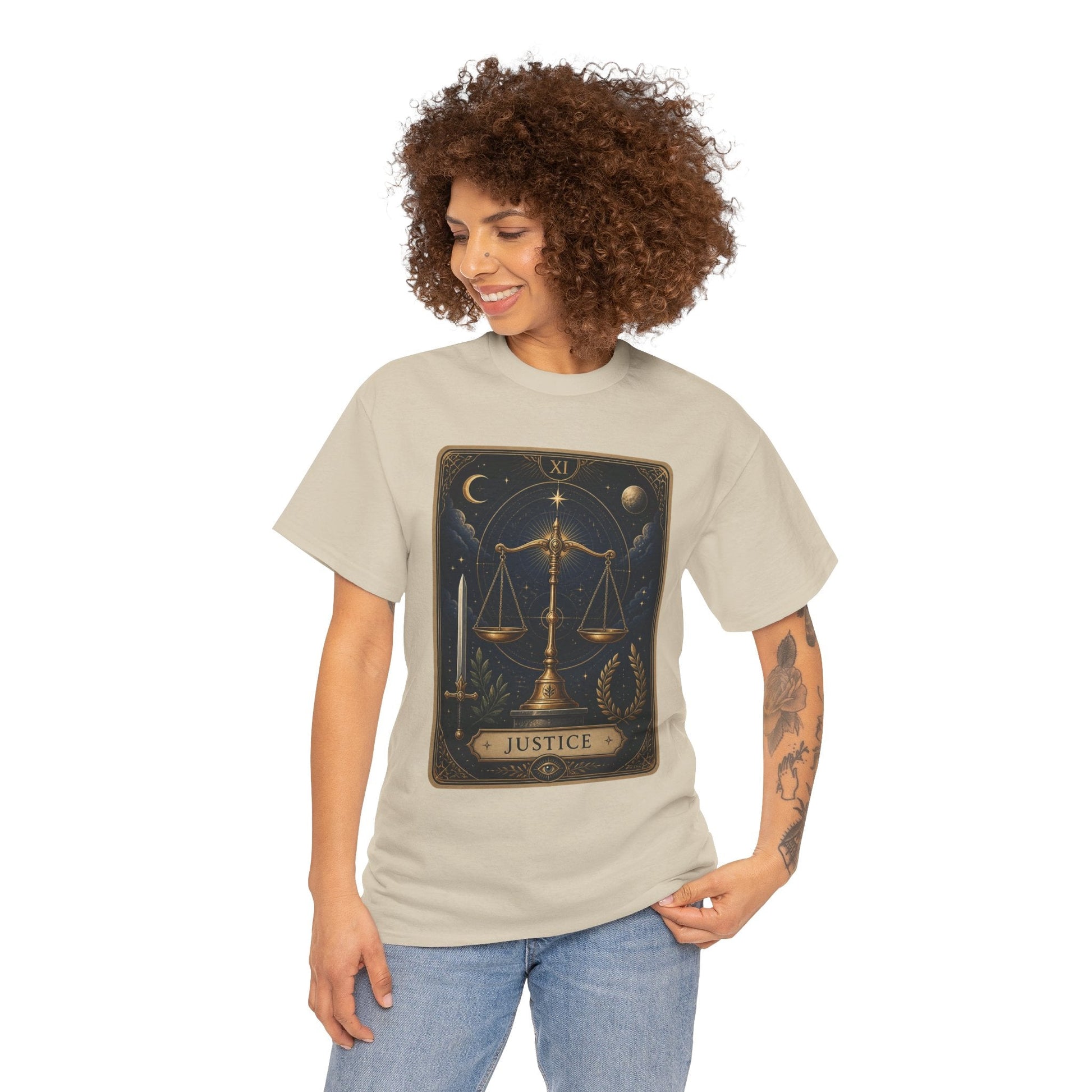 Justice Tarot T‑Shirt — Tarot Card Graphic Tee - T-Shirt - Printify