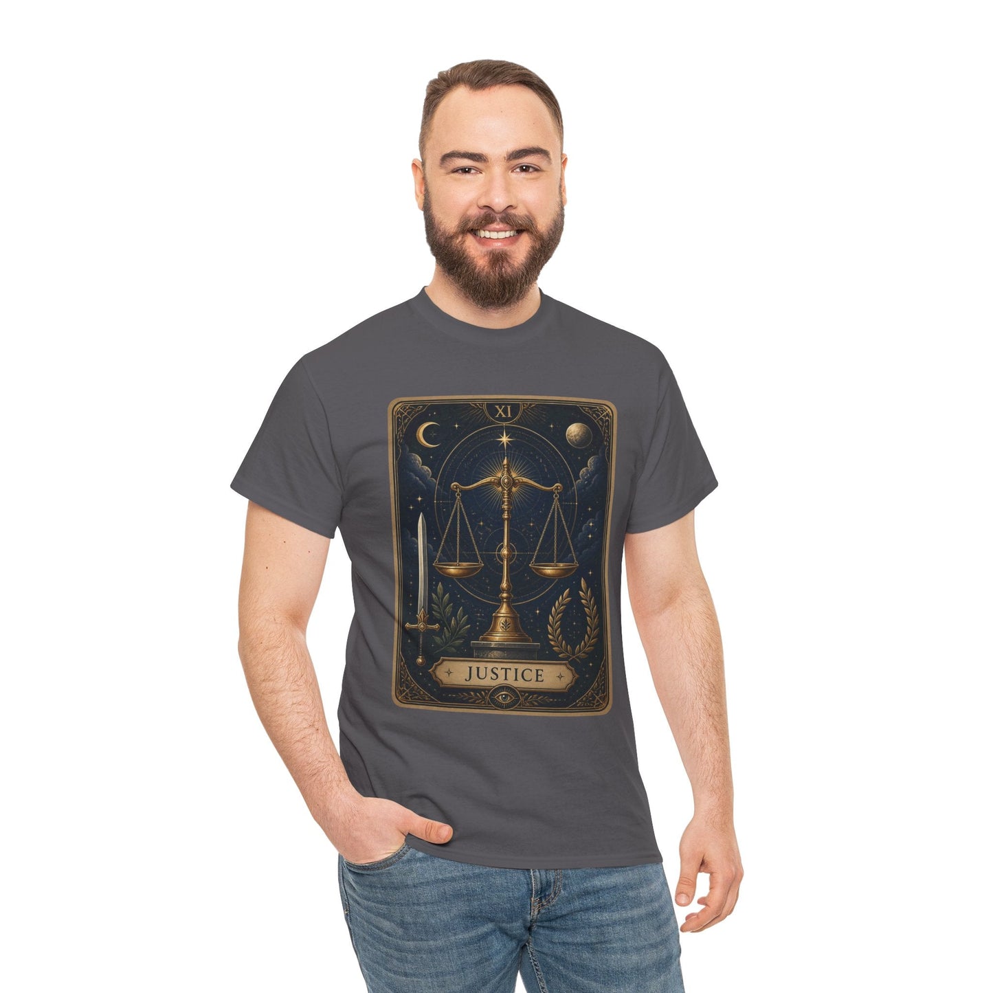 Justice Tarot T‑Shirt — Tarot Card Graphic Tee - T-Shirt - Printify
