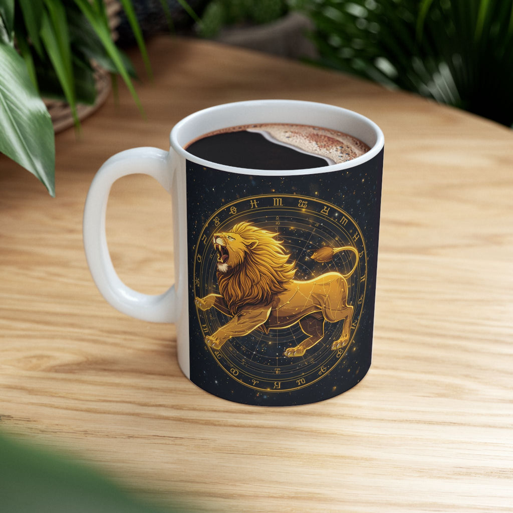 Leo Zodiac Ceramic Mug — Gold Constellation Astrology Coffee Cup (11oz & 15oz) - Erudition Designs