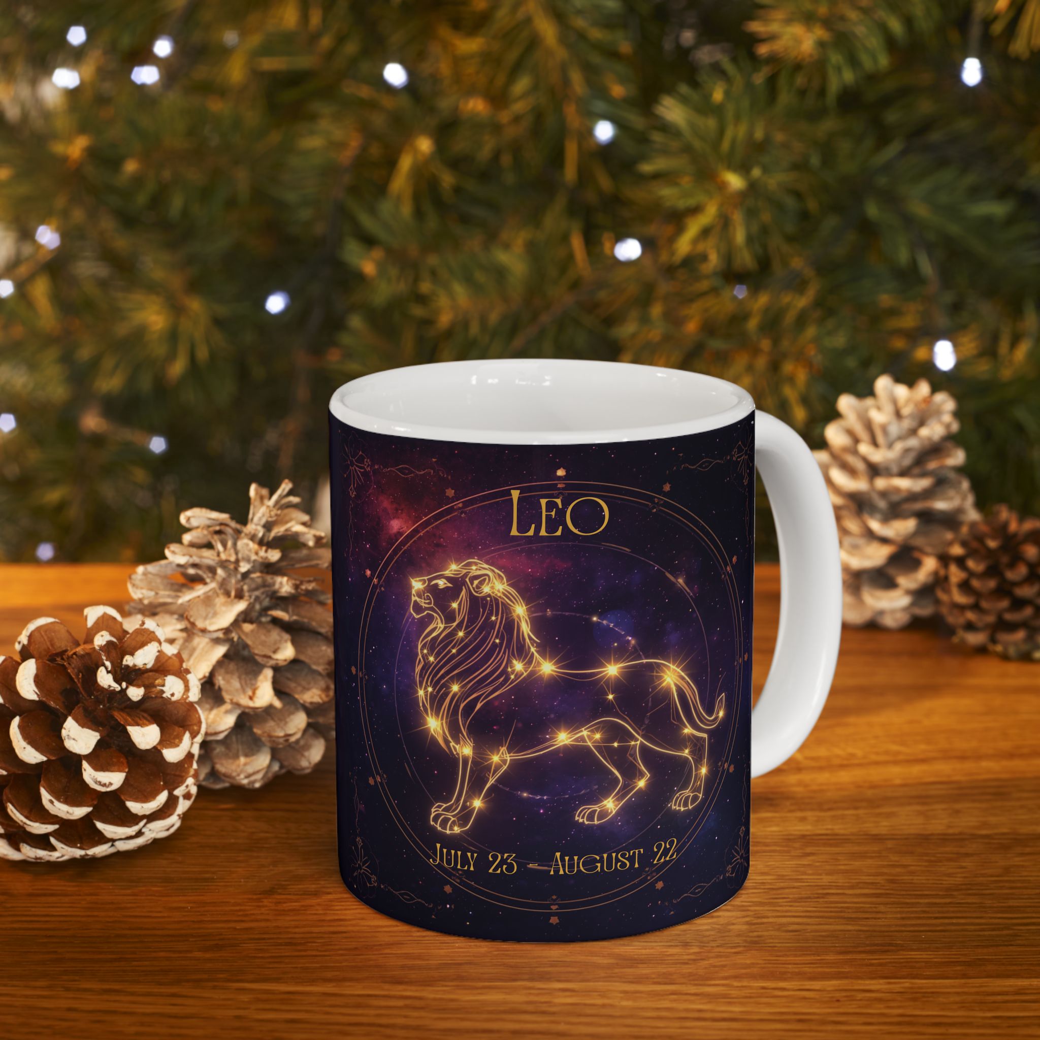 Leo Zodiac Ceramic Mug — Gold Constellation Astrology Coffee Cup (11oz & 15oz) - Erudition Designs