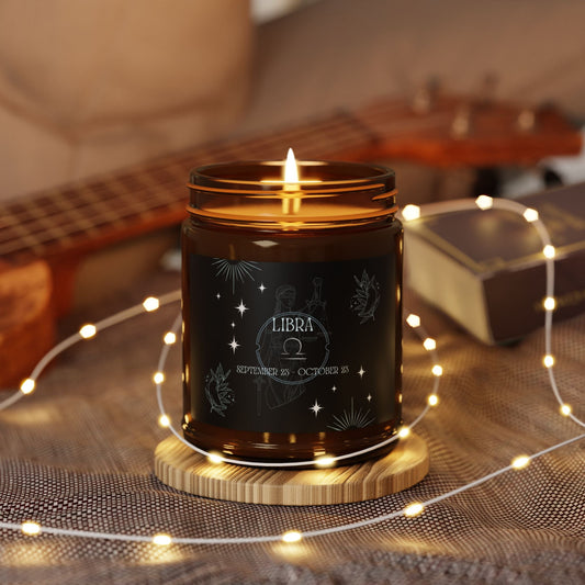 Libra Zodiac Soy Candle — Amber Jar Aromatherapy Candle (Scented) - Home Decor - Printify