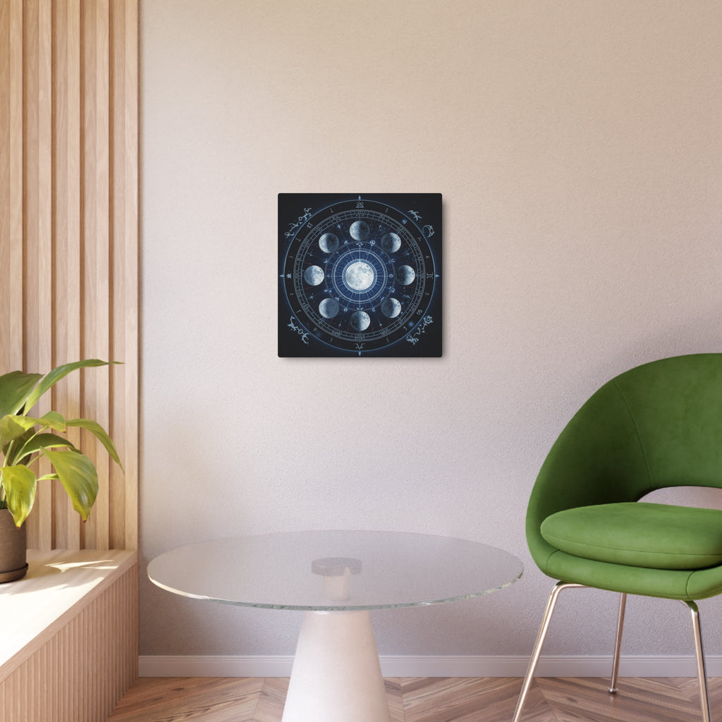 Moon Phase Metal Art Sign — Lunar Cycle Wall Decor with Zodiac Motifs - Erudition Designs