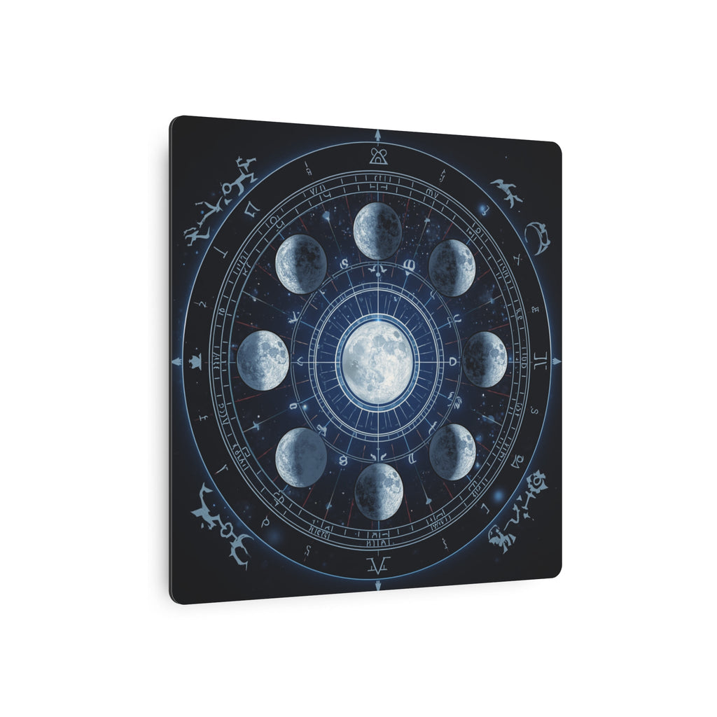 Moon Phase Metal Art Sign — Lunar Cycle Wall Decor with Zodiac Motifs - Erudition Designs