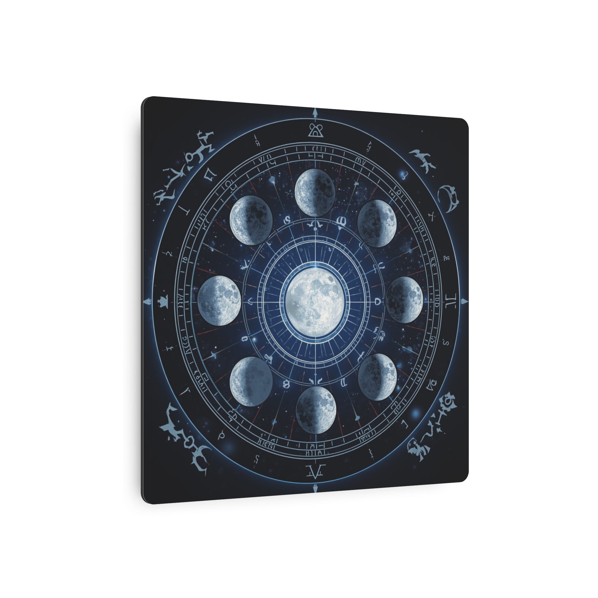Moon Phase Metal Art Sign — Lunar Cycle Wall Decor with Zodiac Motifs - Erudition Designs
