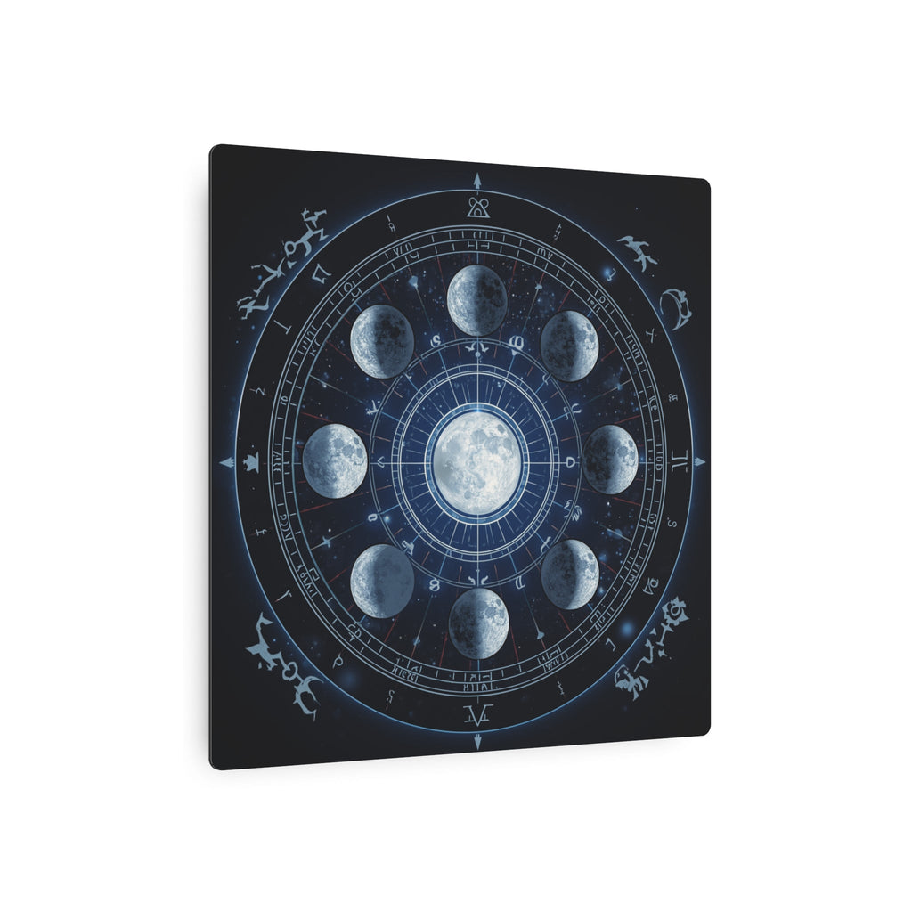 Moon Phase Metal Art Sign — Lunar Cycle Wall Decor with Zodiac Motifs - Erudition Designs
