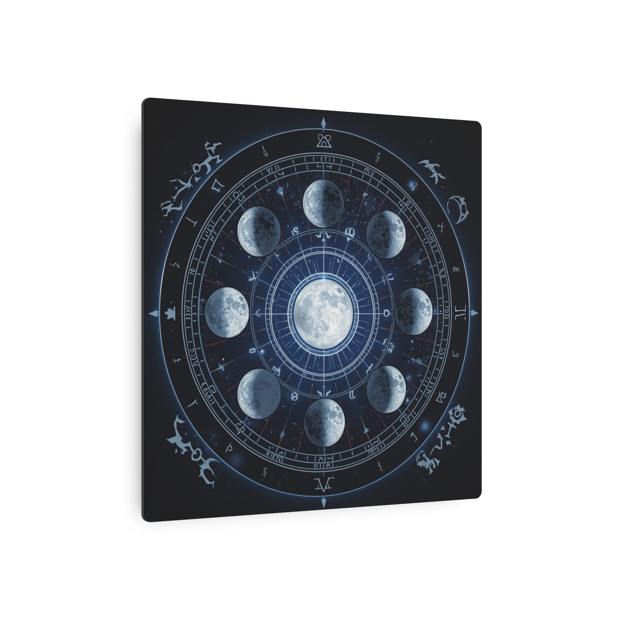 Moon Phase Metal Art Sign — Lunar Cycle Wall Decor with Zodiac Motifs - Erudition Designs