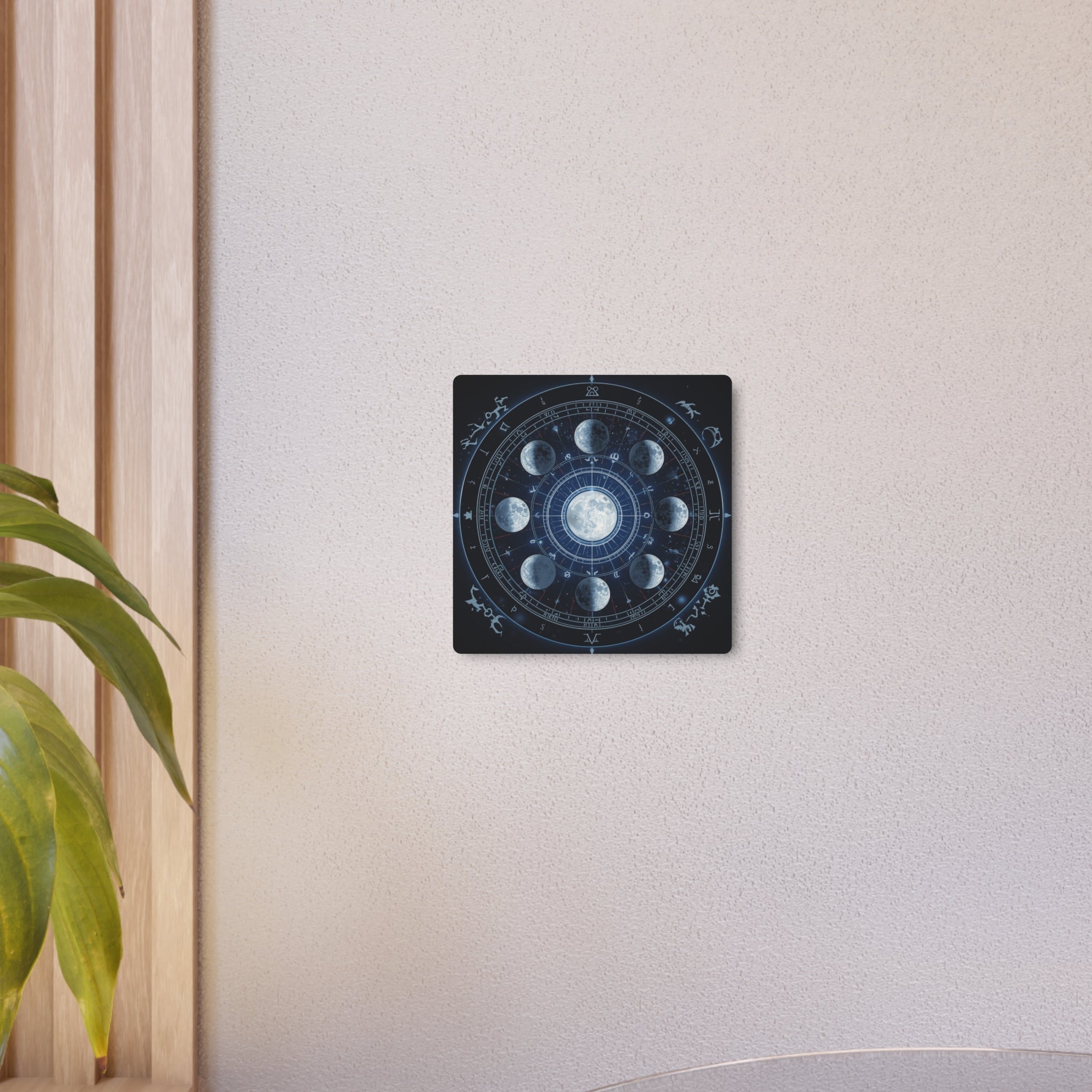 Moon Phase Metal Art Sign — Lunar Cycle Wall Decor with Zodiac Motifs - Erudition Designs