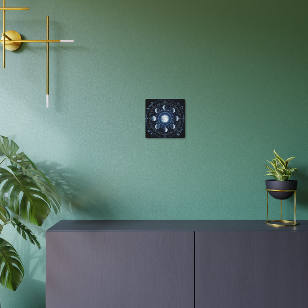 Moon Phase Metal Art Sign — Lunar Cycle Wall Decor with Zodiac Motifs - Erudition Designs