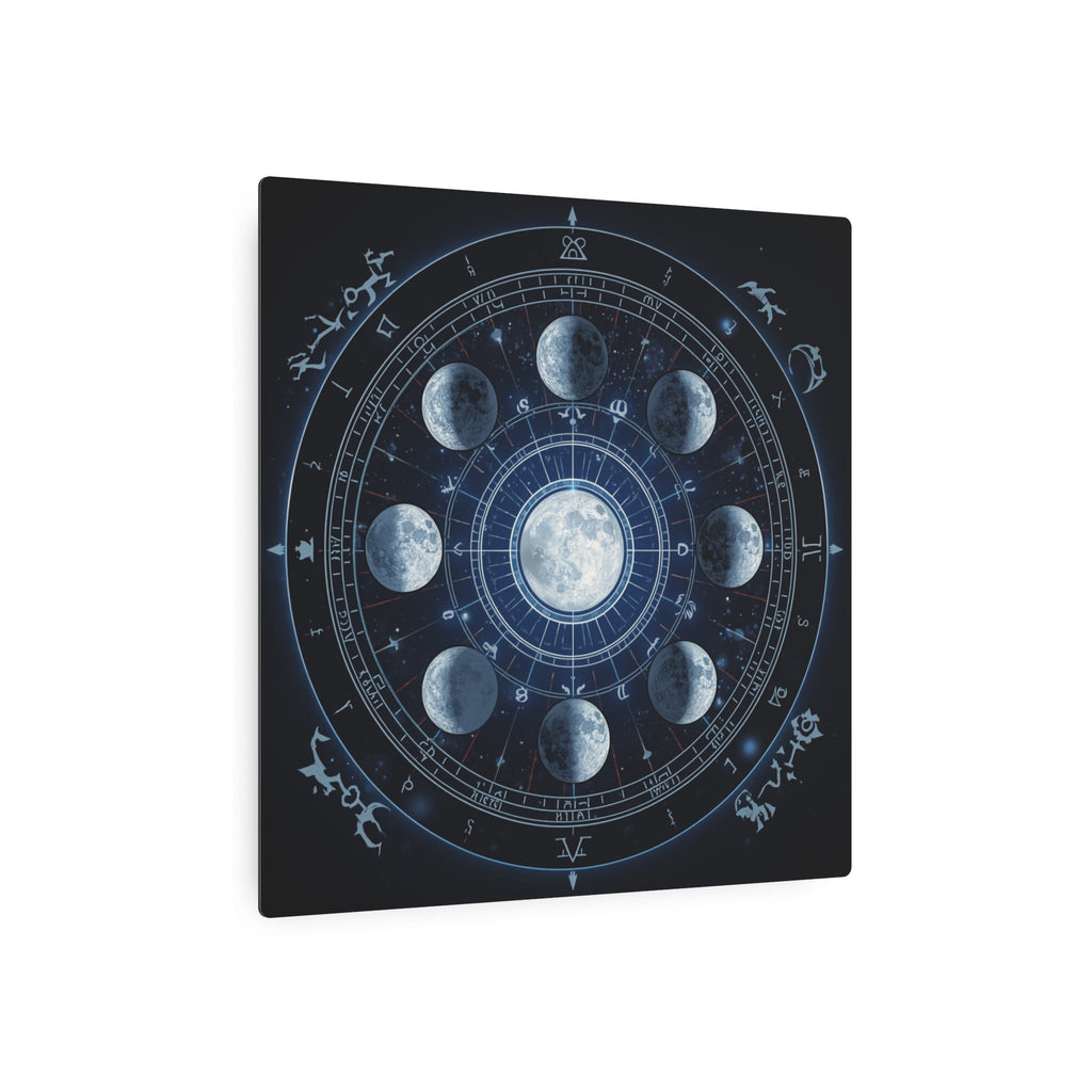 Moon Phase Metal Art Sign — Lunar Cycle Wall Decor with Zodiac Motifs - Erudition Designs