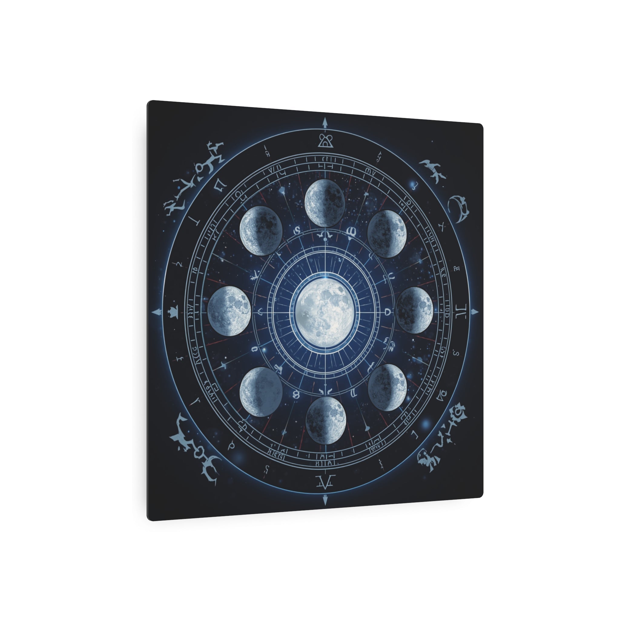 Moon Phase Metal Art Sign — Lunar Cycle Wall Decor with Zodiac Motifs - Erudition Designs