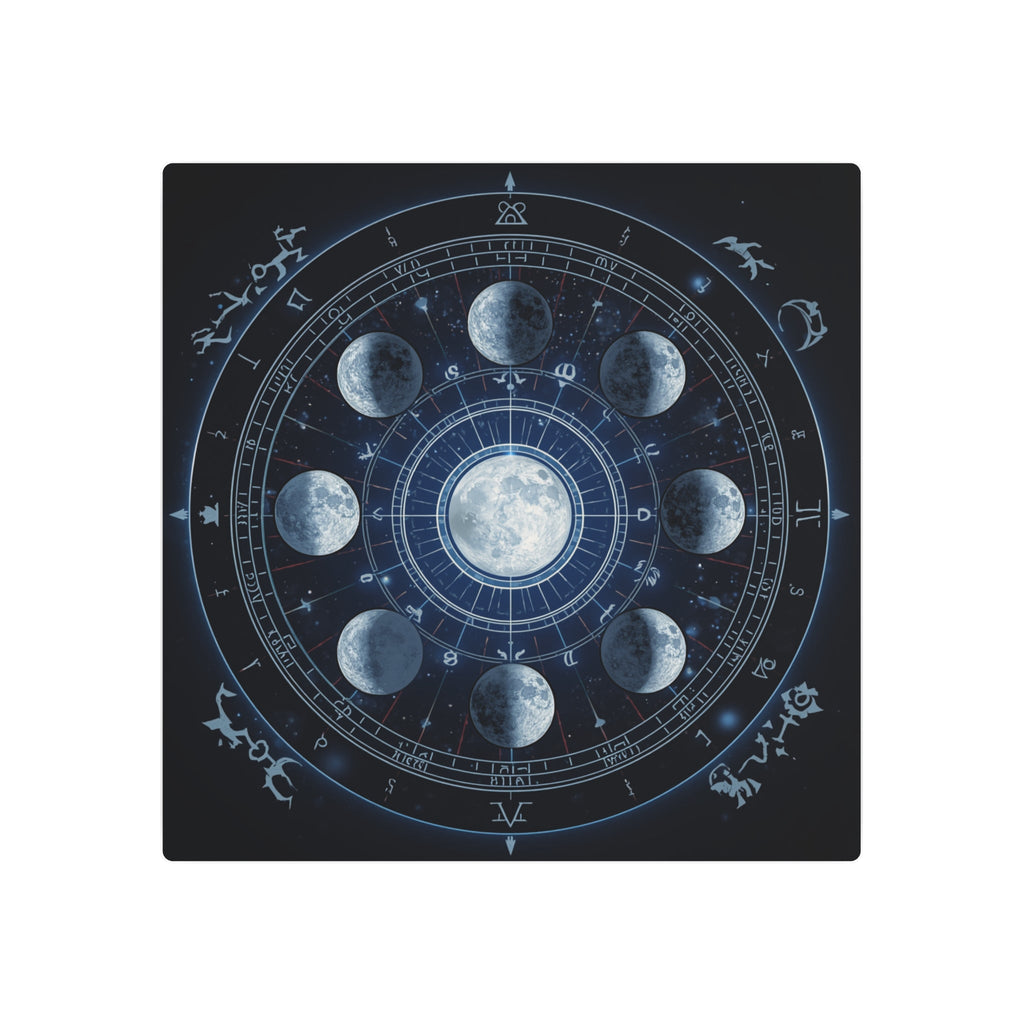 Moon Phase Metal Art Sign — Lunar Cycle Wall Decor with Zodiac Motifs - Erudition Designs