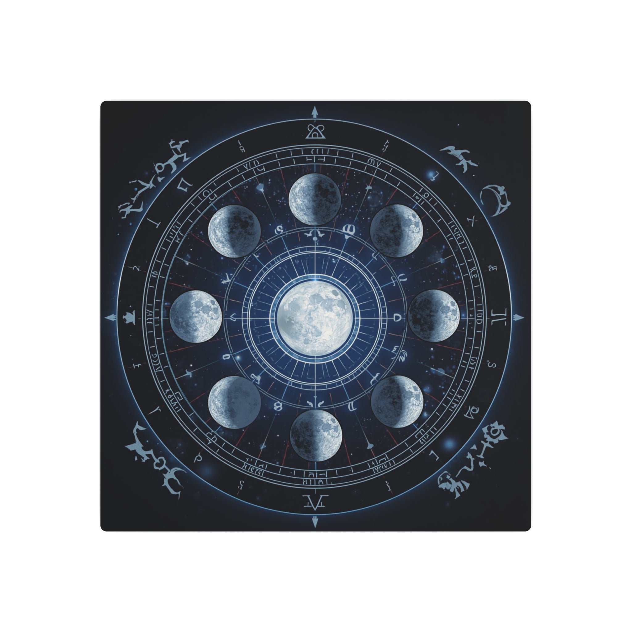 Moon Phase Metal Art Sign — Lunar Cycle Wall Decor with Zodiac Motifs - Erudition Designs