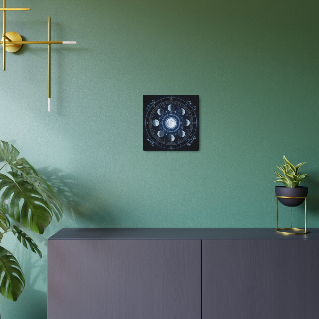 Moon Phase Metal Art Sign — Lunar Cycle Wall Decor with Zodiac Motifs - Erudition Designs
