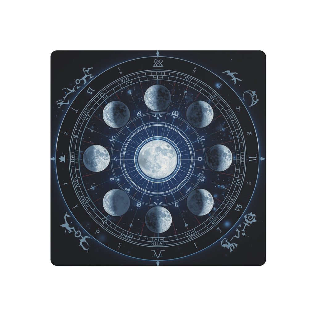 Moon Phase Metal Art Sign — Lunar Cycle Wall Decor with Zodiac Motifs - Erudition Designs