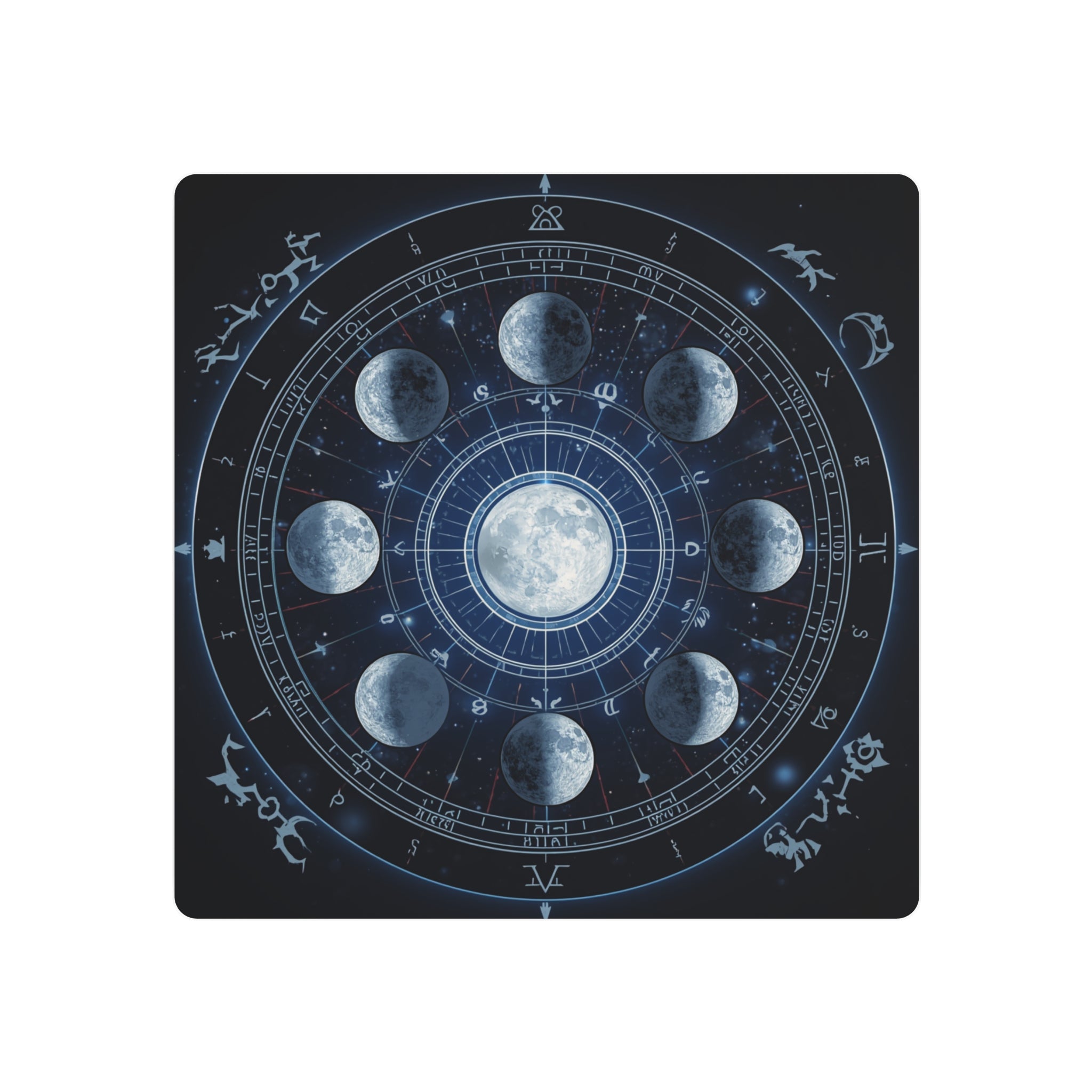 Moon Phase Metal Art Sign — Lunar Cycle Wall Decor with Zodiac Motifs - Erudition Designs