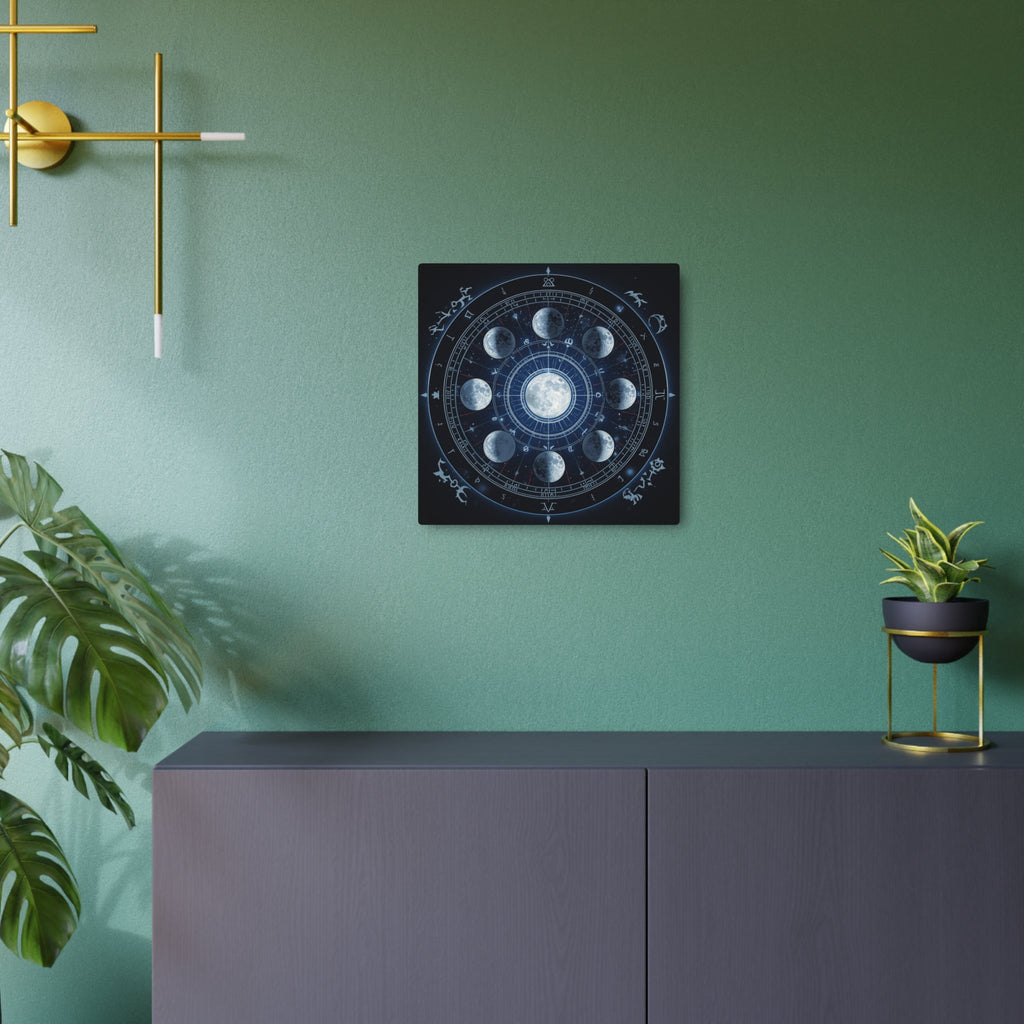 Moon Phase Metal Art Sign — Lunar Cycle Wall Decor with Zodiac Motifs - Erudition Designs