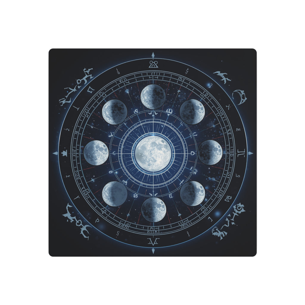 Moon Phase Metal Art Sign — Lunar Cycle Wall Decor with Zodiac Motifs - Erudition Designs