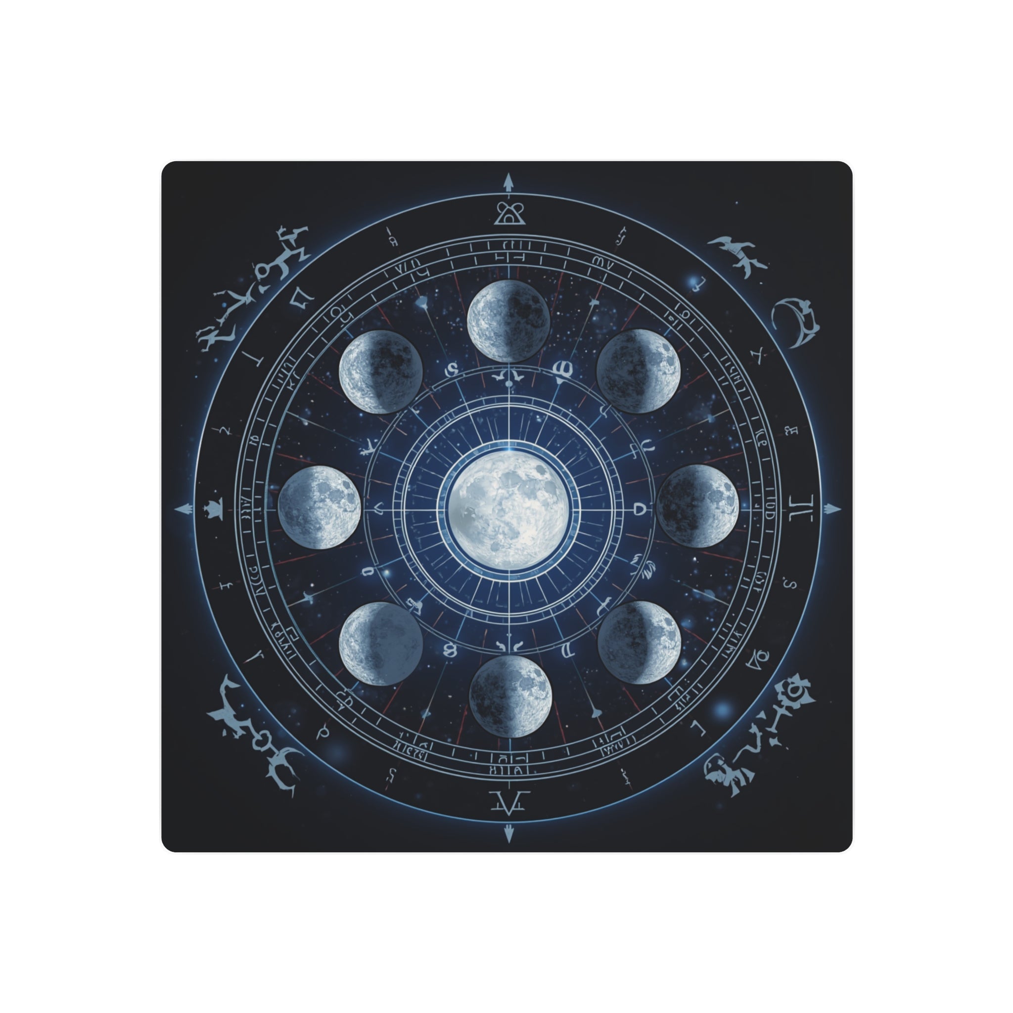Moon Phase Metal Art Sign — Lunar Cycle Wall Decor with Zodiac Motifs - Erudition Designs