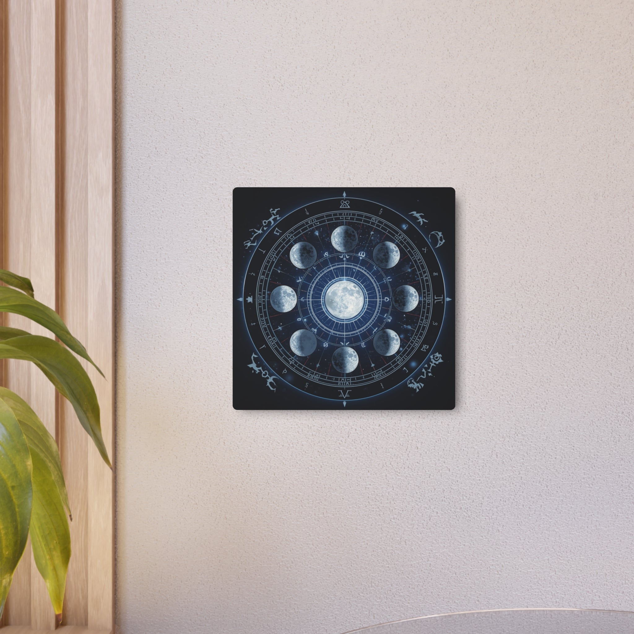 Moon Phase Metal Art Sign — Lunar Cycle Wall Decor with Zodiac Motifs - Erudition Designs