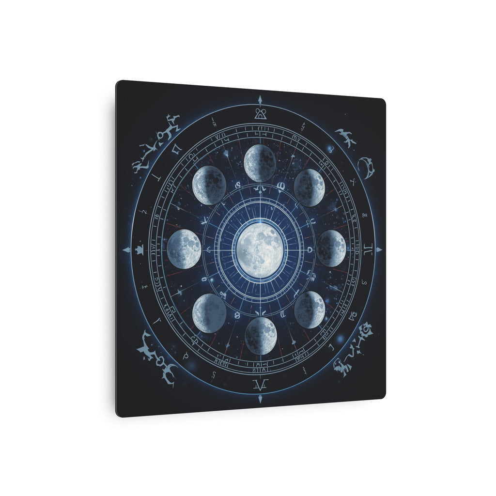 Moon Phase Metal Art Sign — Lunar Cycle Wall Decor with Zodiac Motifs - Erudition Designs