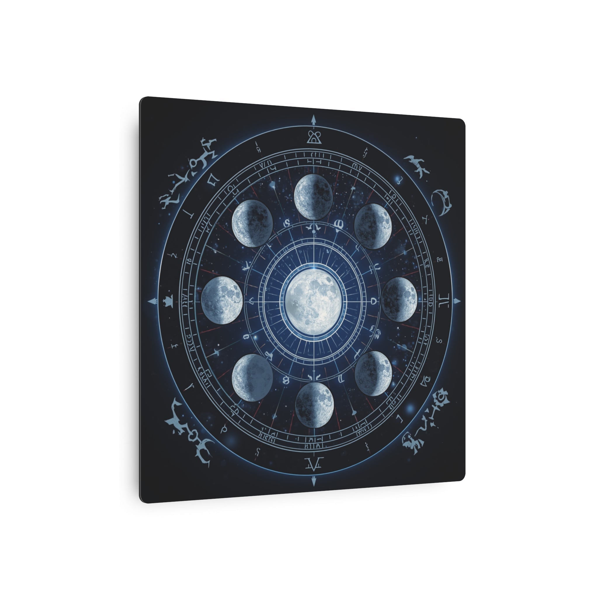 Moon Phase Metal Art Sign — Lunar Cycle Wall Decor with Zodiac Motifs - Erudition Designs
