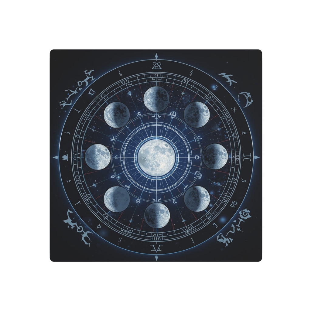 Moon Phase Metal Art Sign — Lunar Cycle Wall Decor with Zodiac Motifs - Erudition Designs