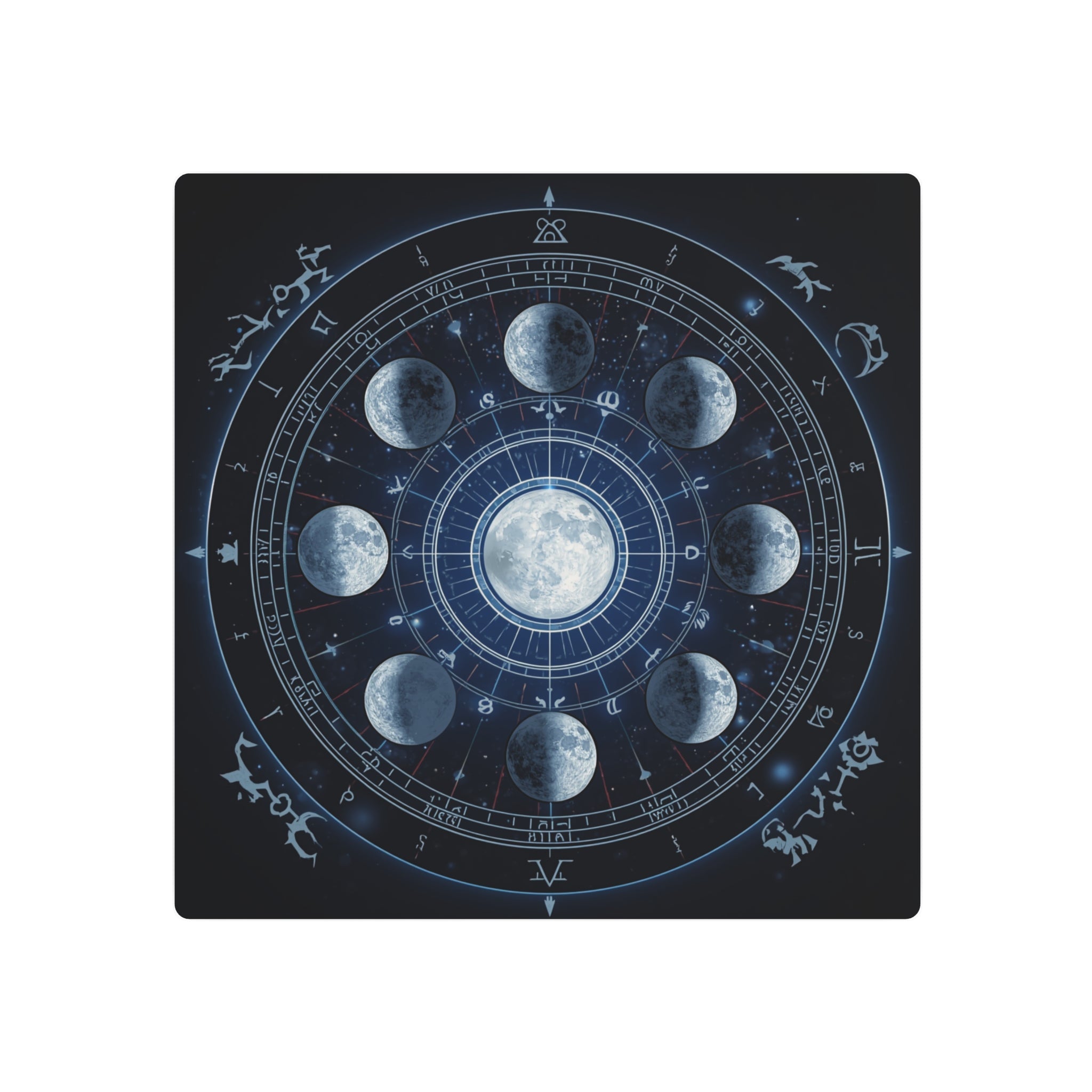 Moon Phase Metal Art Sign — Lunar Cycle Wall Decor with Zodiac Motifs - Erudition Designs