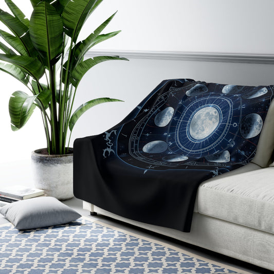 Moon Phase Sherpa Blanket — Celestial Lunar Cycle Fleece Throw - Home Decor - Printify