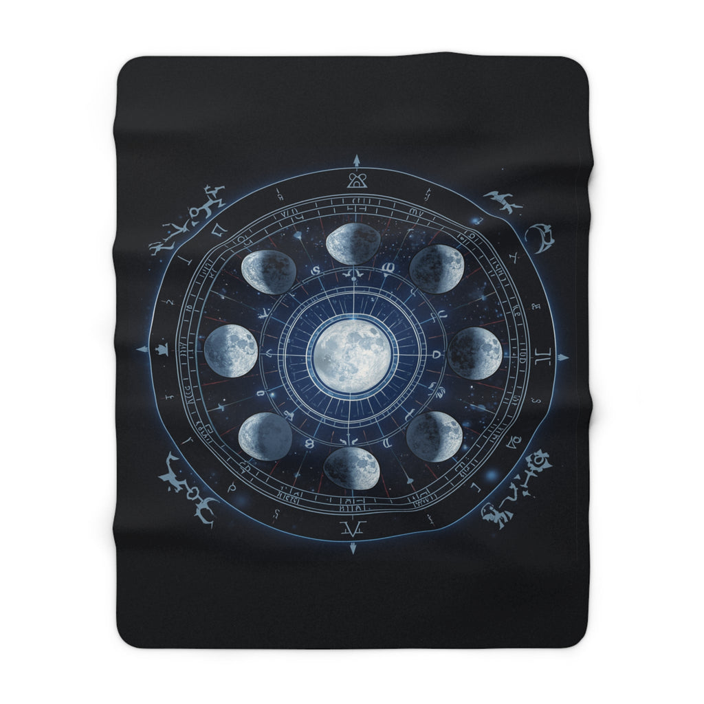 Moon Phase Sherpa Blanket — Celestial Lunar Cycle Fleece Throw - Erudition Designs