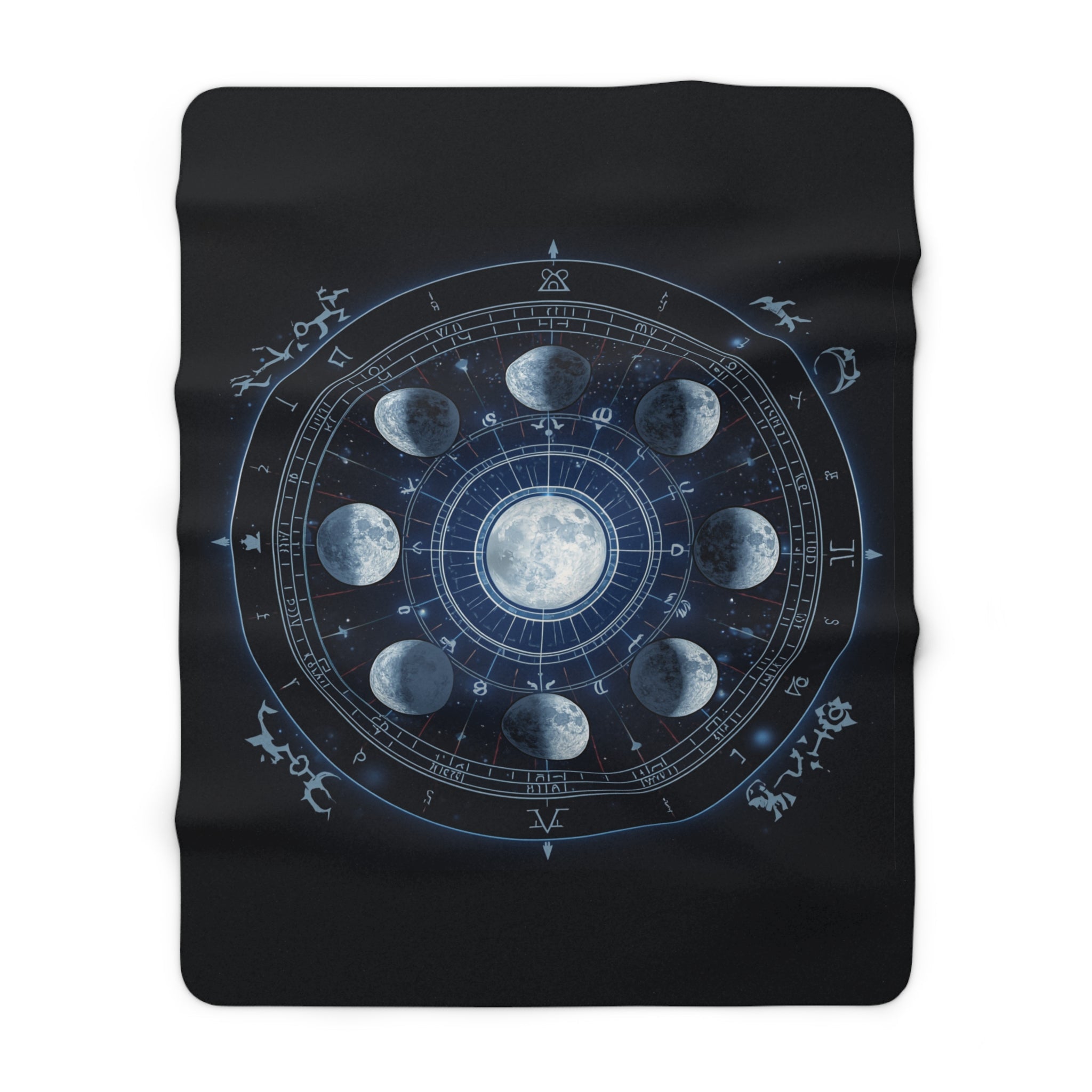 Moon Phase Sherpa Blanket — Celestial Lunar Cycle Fleece Throw - Erudition Designs