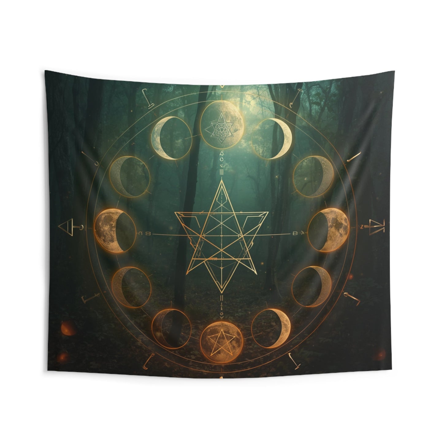 Moon Phase Tapestry — Celestial Geometric Wall Hanging for Spiritual & Boho Decor - Home Decor - Printify