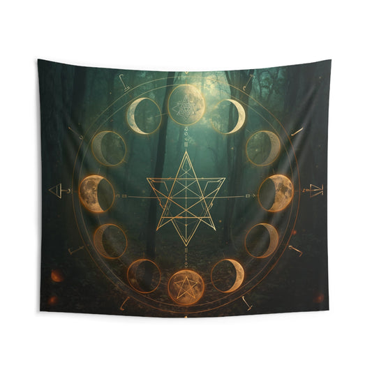 Moon Phase Tapestry — Celestial Geometric Wall Hanging for Spiritual & Boho Decor - Home Decor - Printify