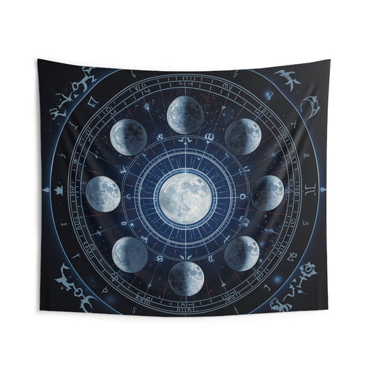 Moon Phase Tapestry — Celestial Zodiac Wall Hanging for Astrology & Meditation - Home Decor - Printify