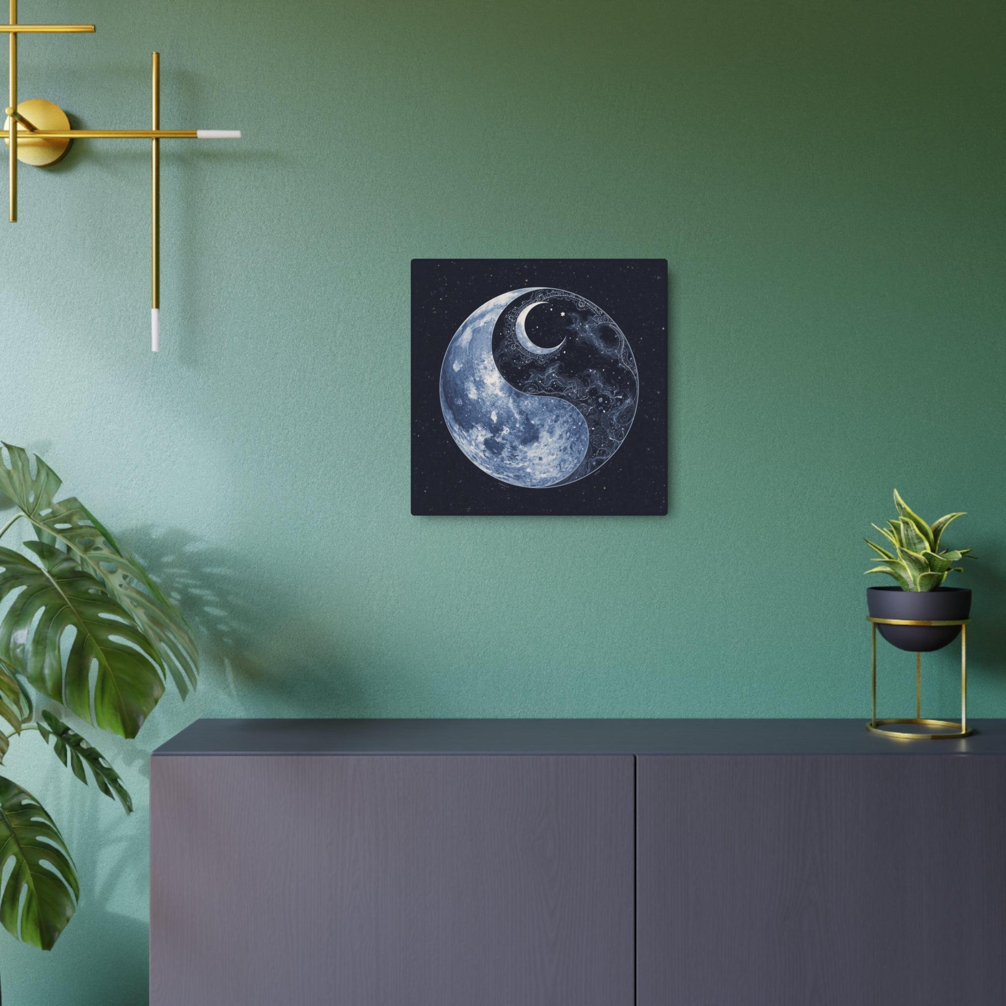 Moon Yin Yang Metal Art Sign — Celestial Wall Decor for Boho, Spiritual & Meditation Spaces - Erudition Designs