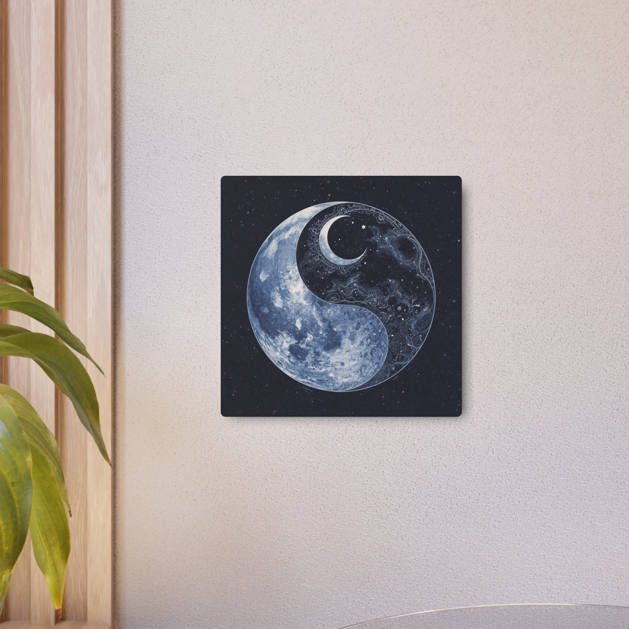 Moon Yin Yang Metal Art Sign — Celestial Wall Decor for Boho, Spiritual & Meditation Spaces - Erudition Designs