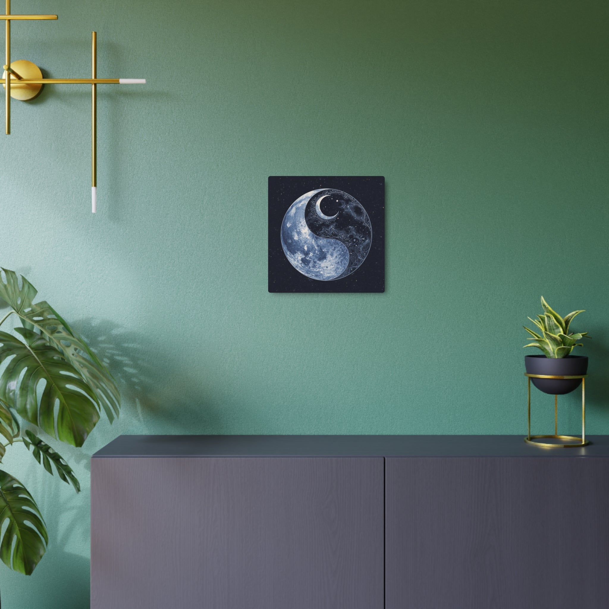 Moon Yin Yang Metal Art Sign — Celestial Wall Decor for Boho, Spiritual & Meditation Spaces - Erudition Designs
