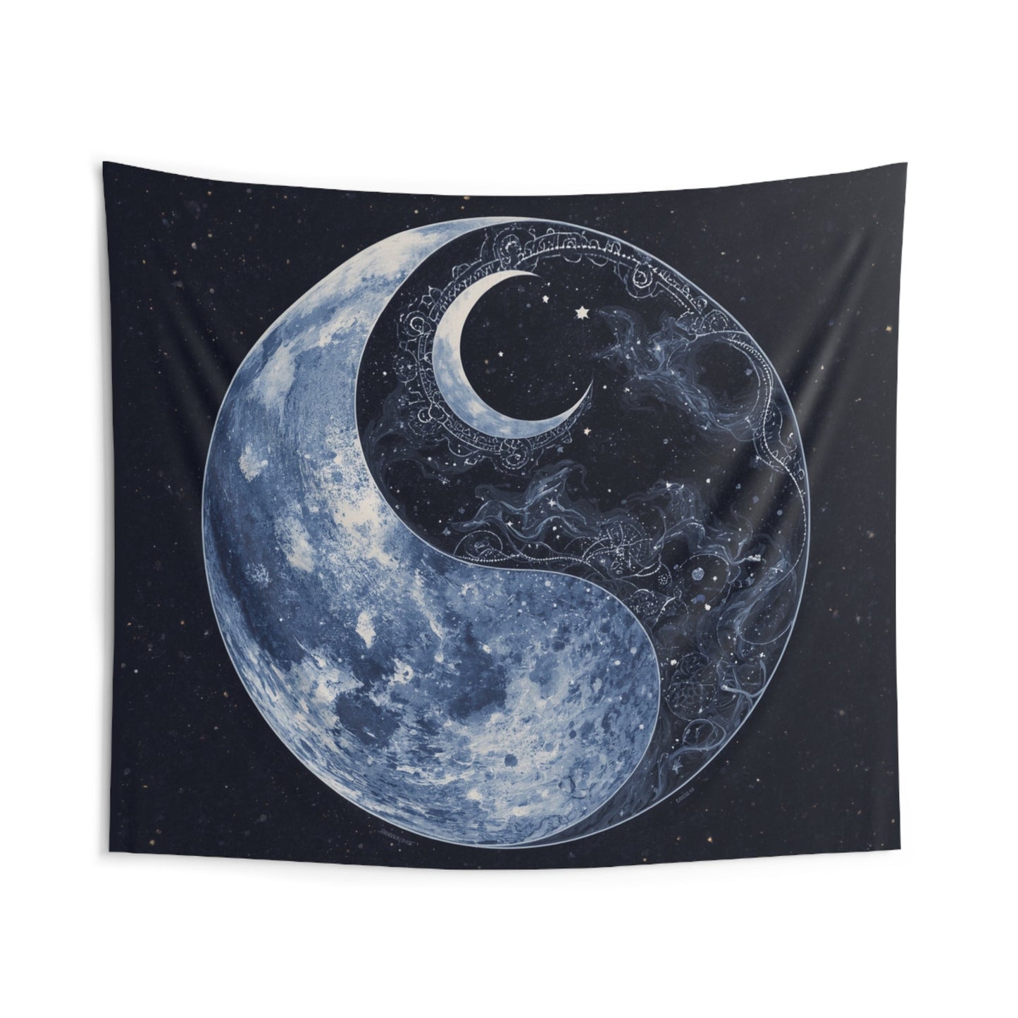 Moon Yin Yang Tapestry — Celestial Moon Phase Wall Hanging for Bedroom, Meditation & Boho Home Decor - Home Decor - Printify