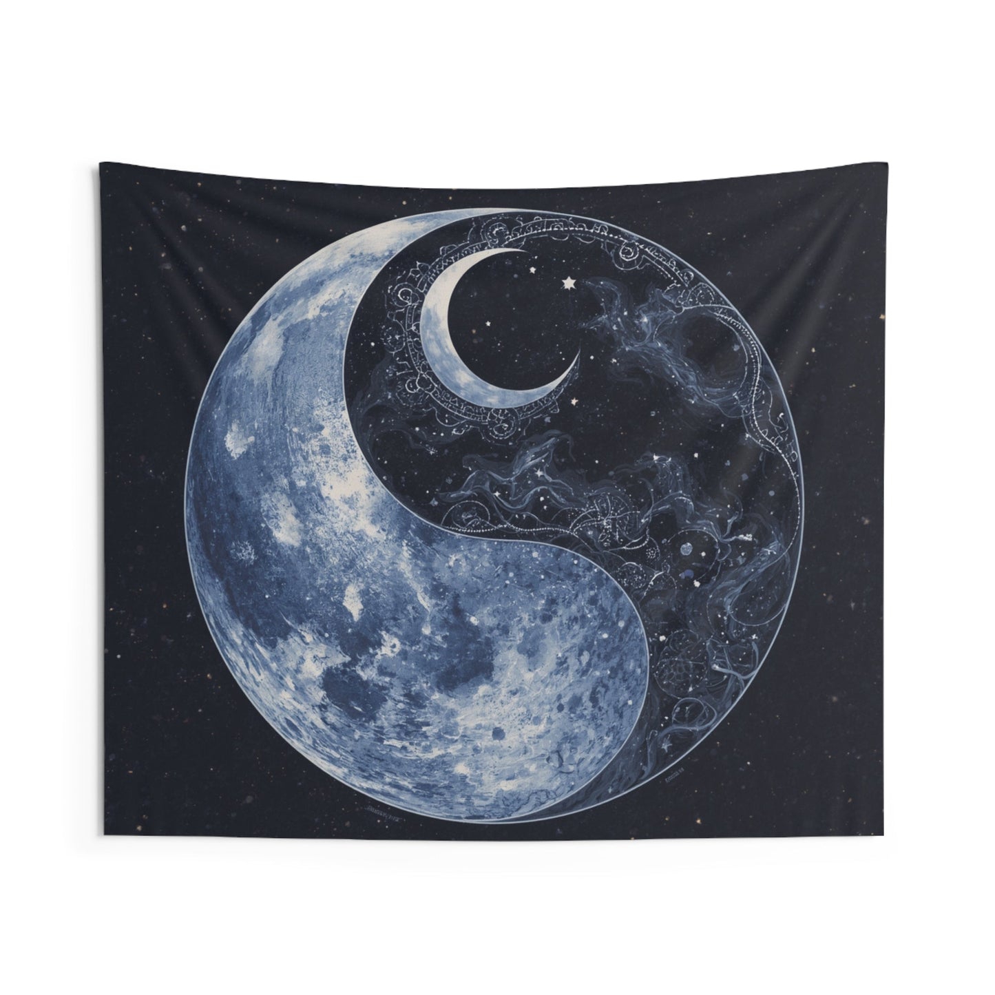 Moon Yin Yang Tapestry — Celestial Moon Phase Wall Hanging for Bedroom, Meditation & Boho Home Decor - Home Decor - Printify