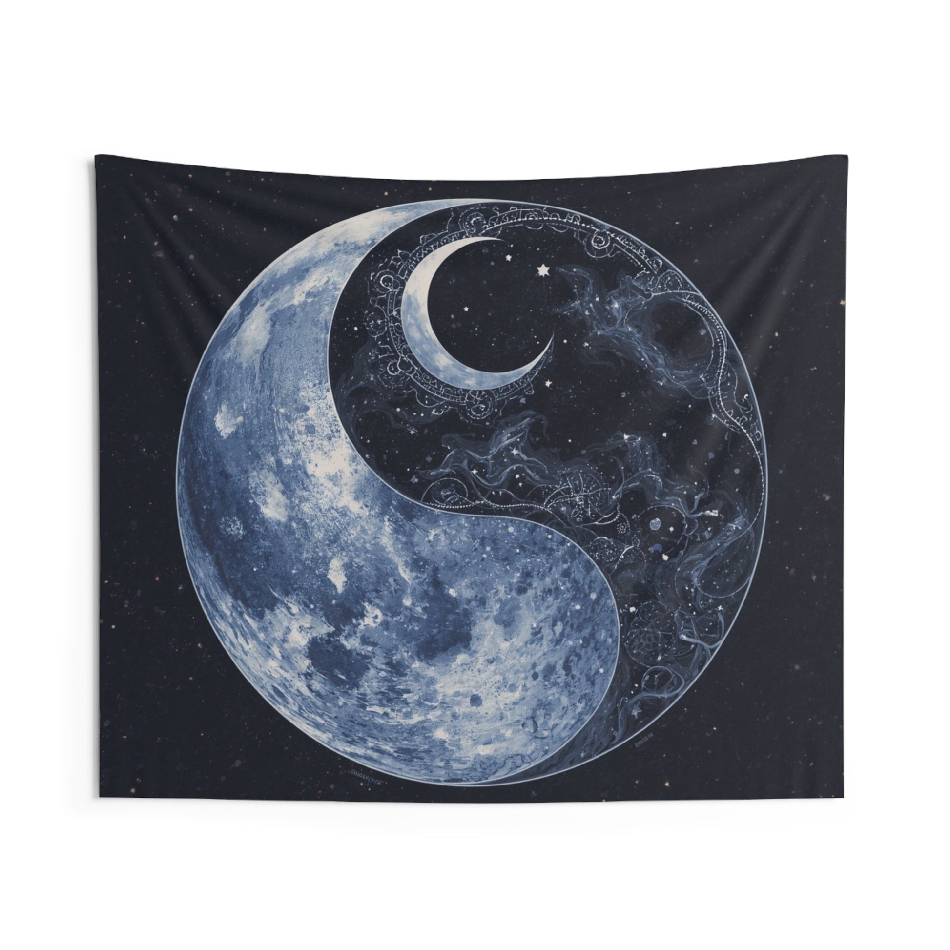 Moon Yin Yang Tapestry — Celestial Moon Phase Wall Hanging for Bedroom, Meditation & Boho Home Decor - Home Decor - Printify