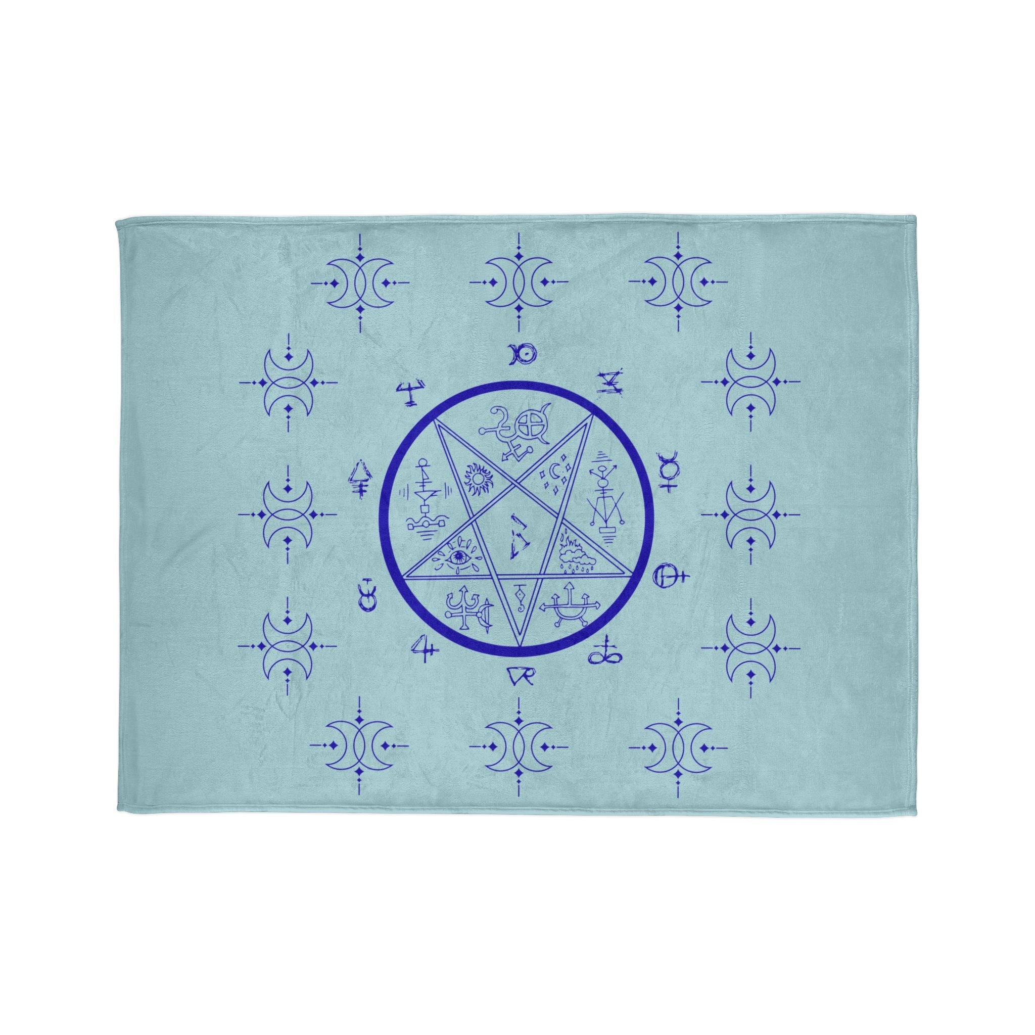 Mystic Pentagram Fleece Blanket — Blue Occult Sigil Throw for Witchcraft & Spiritual Décor - Erudition Designs