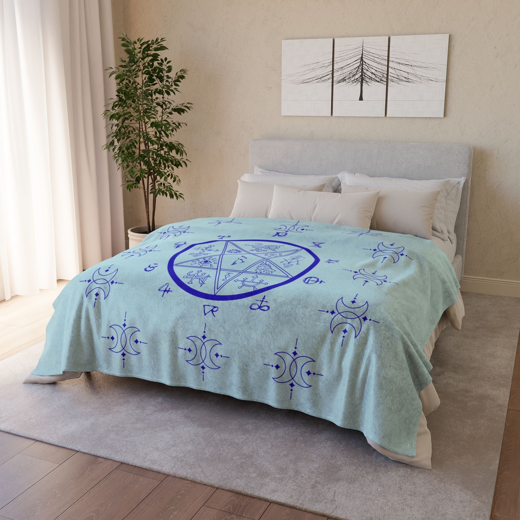 Mystic Pentagram Fleece Blanket — Blue Occult Sigil Throw for Witchcraft & Spiritual Décor - Erudition Designs
