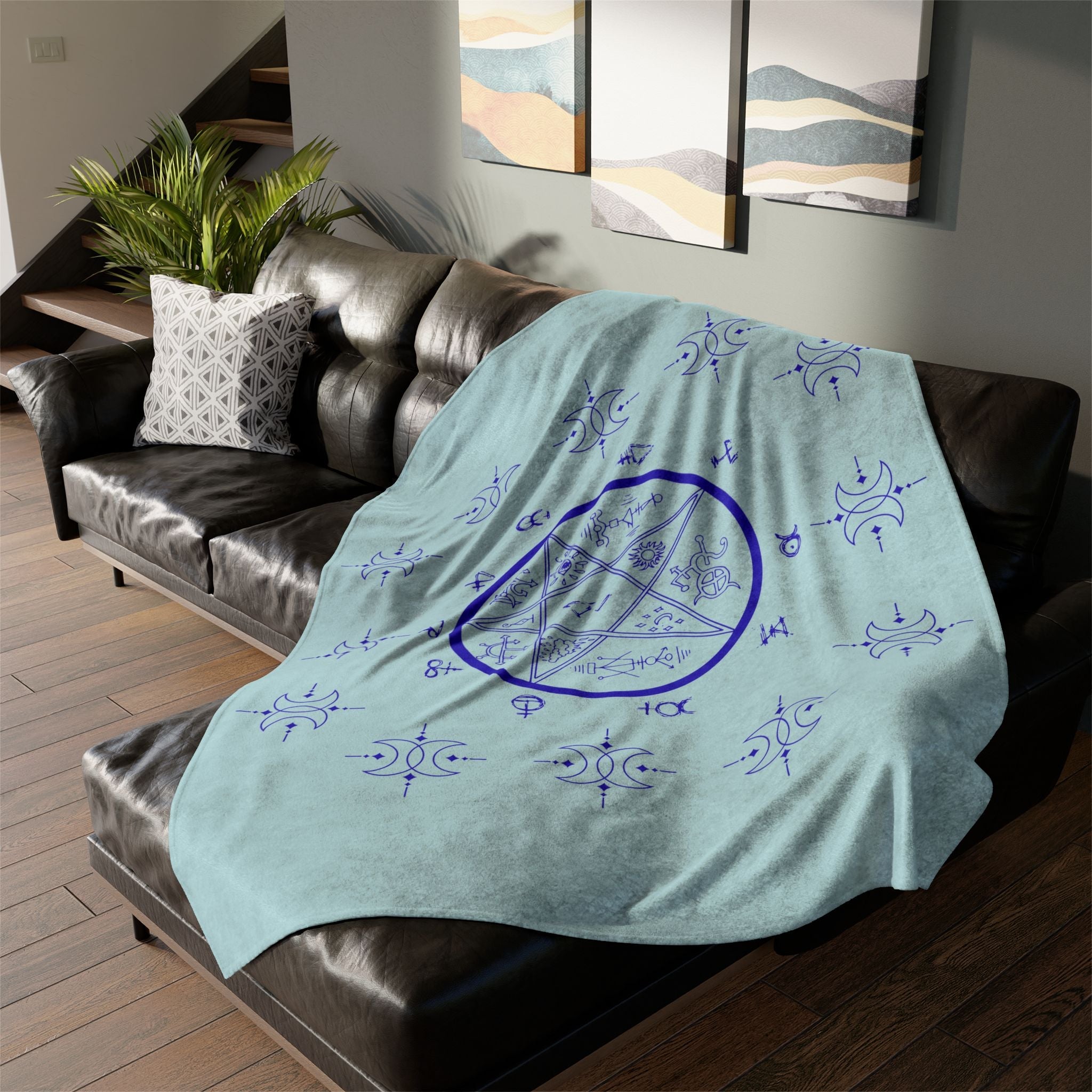 Mystic Pentagram Fleece Blanket — Blue Occult Sigil Throw for Witchcraft & Spiritual Décor - Erudition Designs