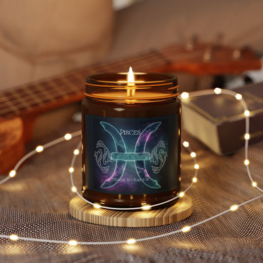 Pisces Zodiac Soy Candle — Amber Jar Scented Candle - Home Decor - Printify