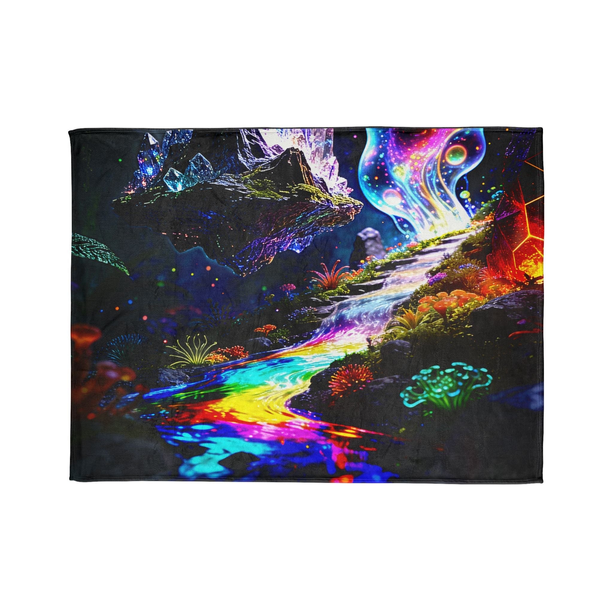 Psychedelic Rainbow River Throw Blanket — Vibrant Cosmic Landscape Soft Polyester Blanket - Erudition Designs
