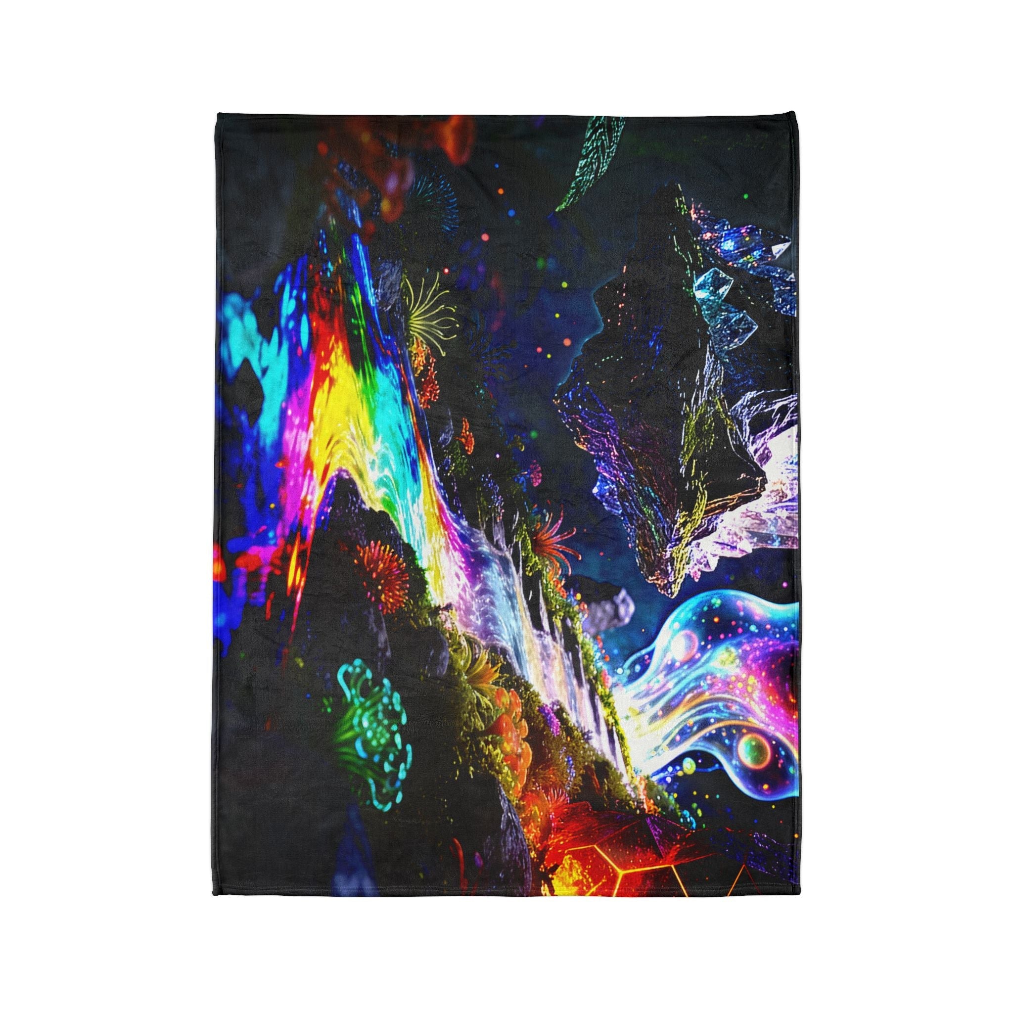 Psychedelic Rainbow River Throw Blanket — Vibrant Cosmic Landscape Soft Polyester Blanket - Erudition Designs