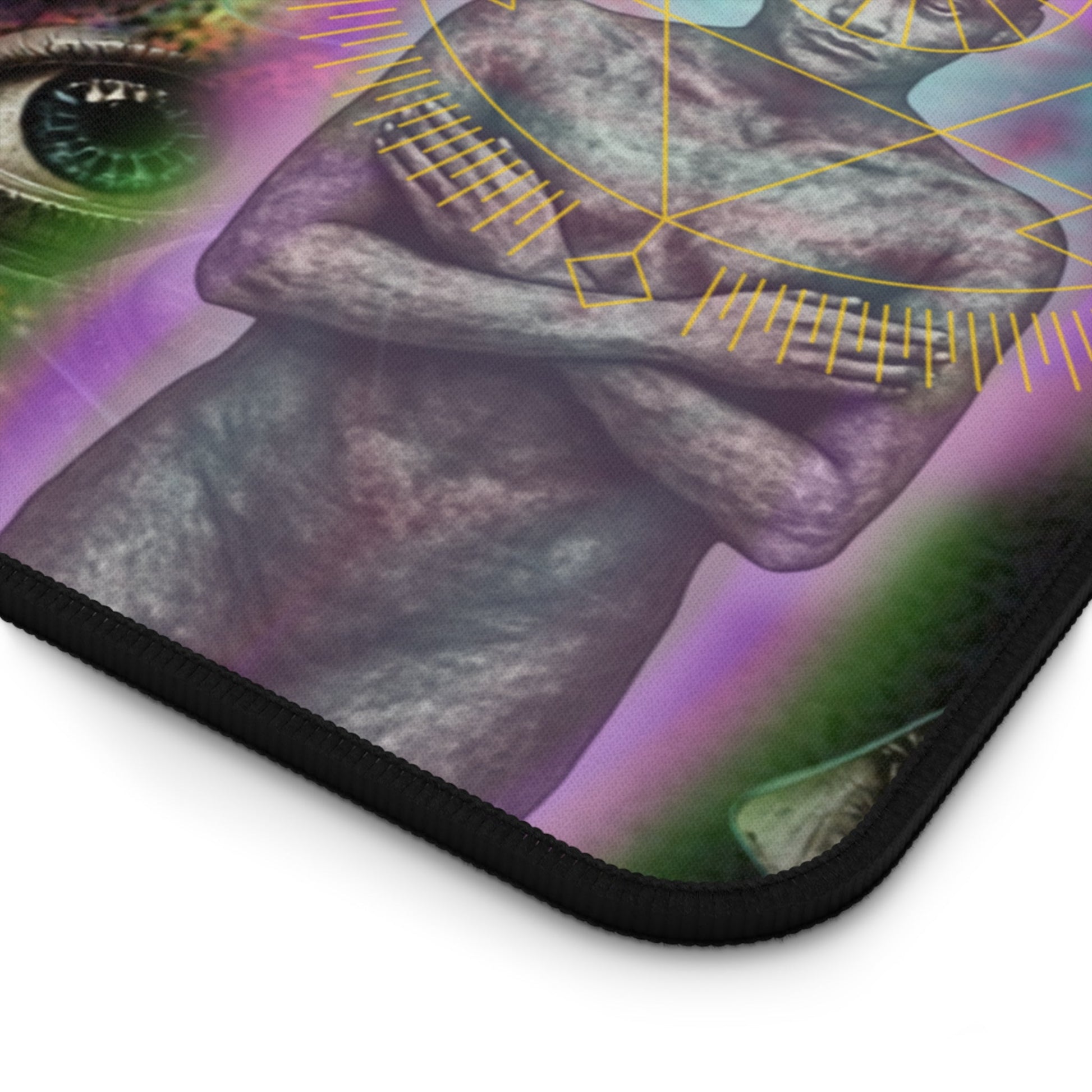 Psychedelic Visionary Desk Mat — Third Eye Eyes & Cosmic Figure - Home Decor - Printify