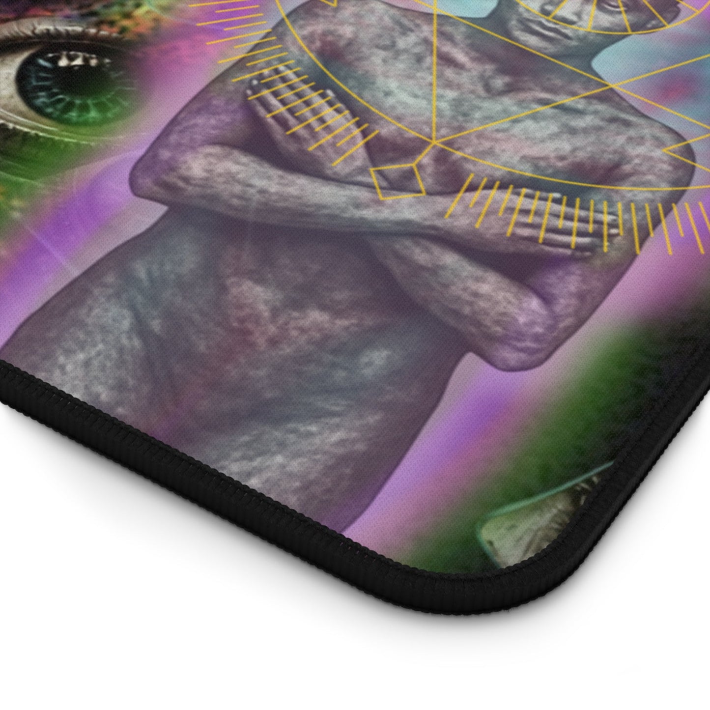 Psychedelic Visionary Desk Mat — Third Eye Eyes & Cosmic Figure - Home Decor - Printify