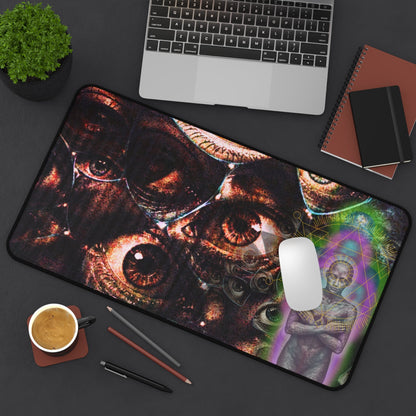 Psychedelic Visionary Desk Mat — Third Eye Eyes & Cosmic Figure - Home Decor - Printify