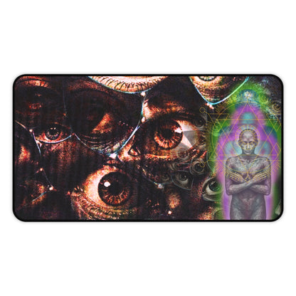 Psychedelic Visionary Desk Mat — Third Eye Eyes & Cosmic Figure - Home Decor - Printify