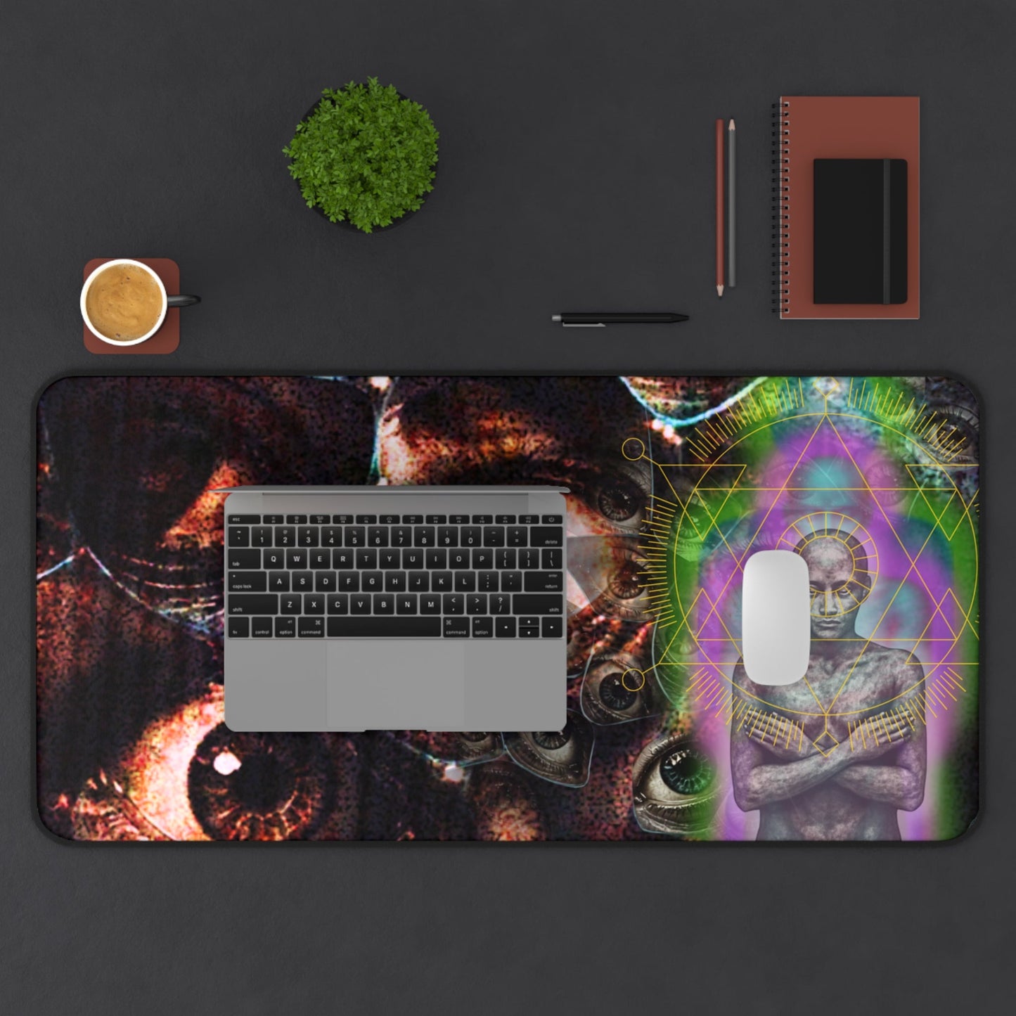 Psychedelic Visionary Desk Mat — Third Eye Eyes & Cosmic Figure - Home Decor - Printify